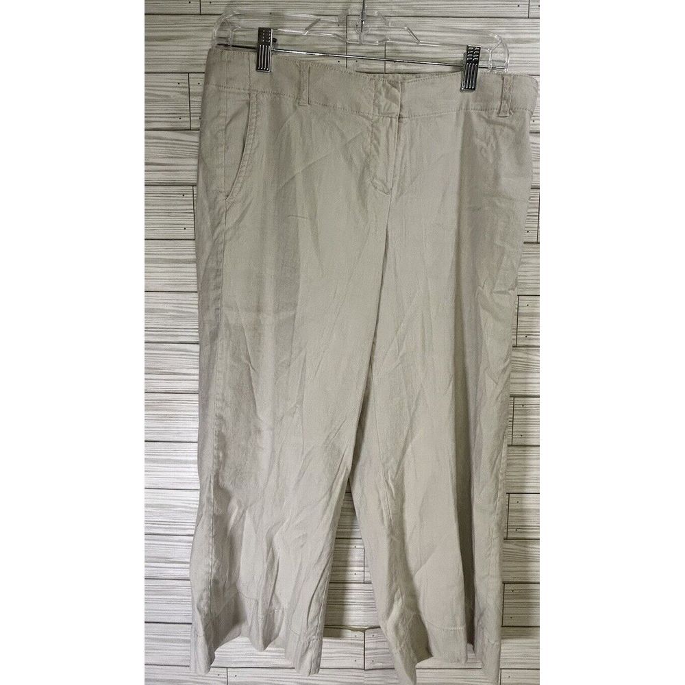 J Jill Pants Womens Size 10 Beige‎ Linen Rayon Blend Stretch Capri Pockets